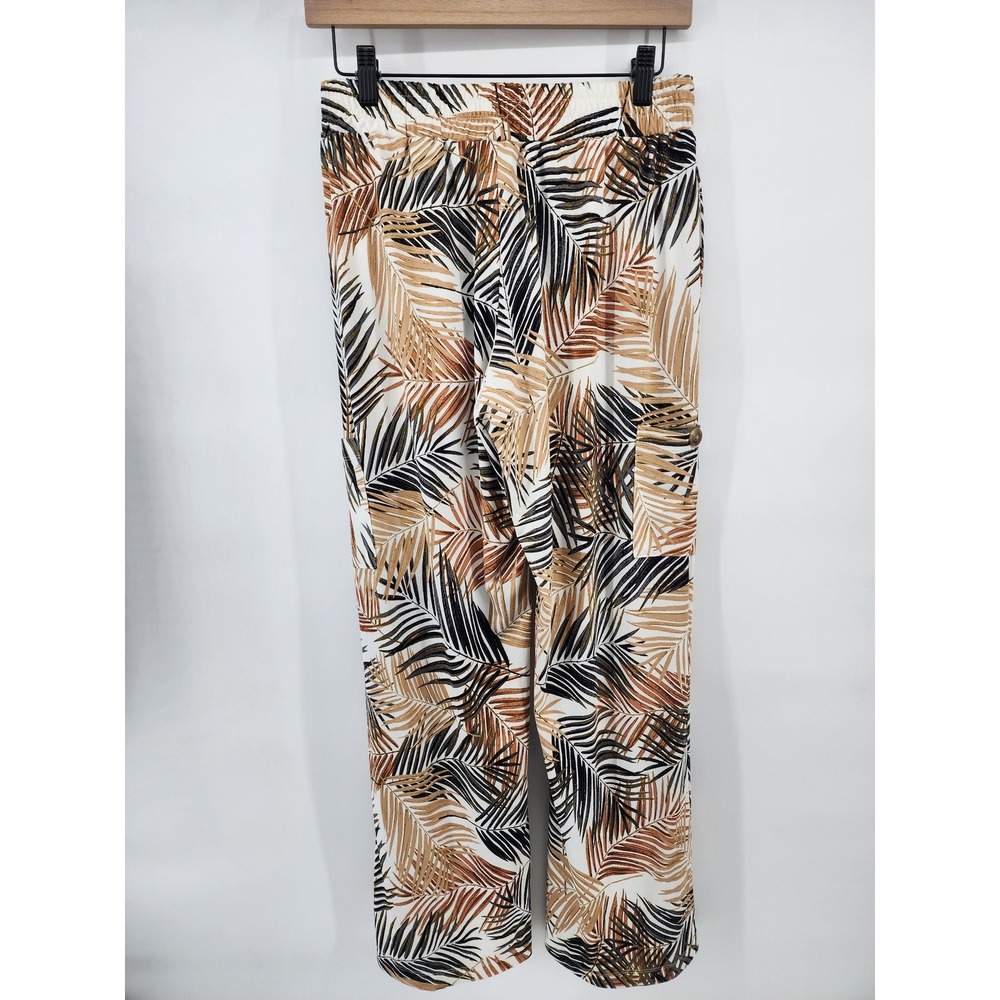 Robert Louis Womens Small Tropical Palm Leaf Print Wide Leg Pants Brown White